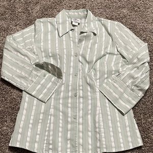 Tailor B. Moss women’s Small dress button down shirt mint green‎ white stripes
